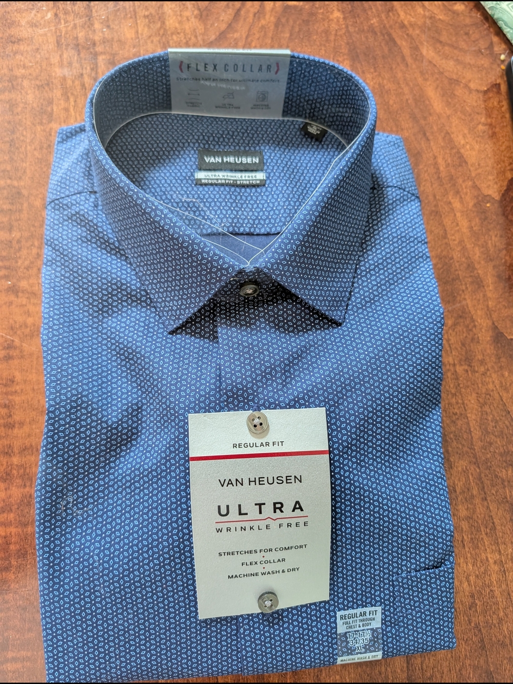 Van Heusen Men’s Navy Blue Patterned Dress Shirt